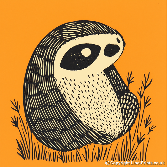 Cute Sloth Linoprint-Style Art (242-1)