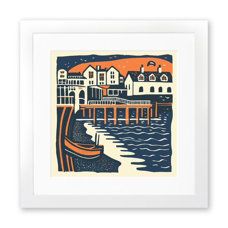 Brighton Beach and Pier Linoprint-Style Art (126-1)