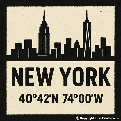 Place Coordinates Linoprint-Style Art (c349)