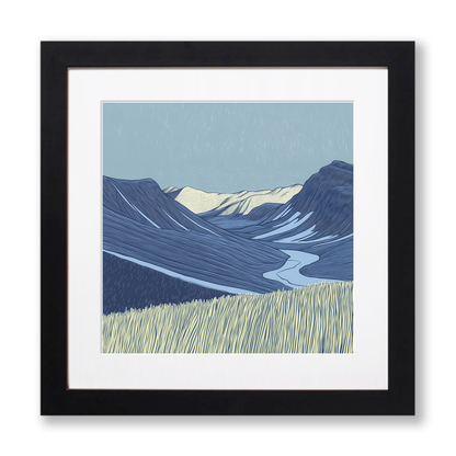 Scafell in the Lake District Linoprint-Style Art (2532-5)