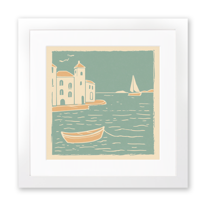 Mevagissey Harbour Linoprint-Style Art (489-1)