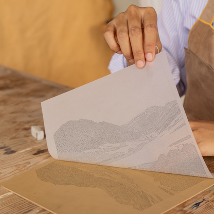 Dow Crag in the Lake District Linoprint-Style Art (2407-1)