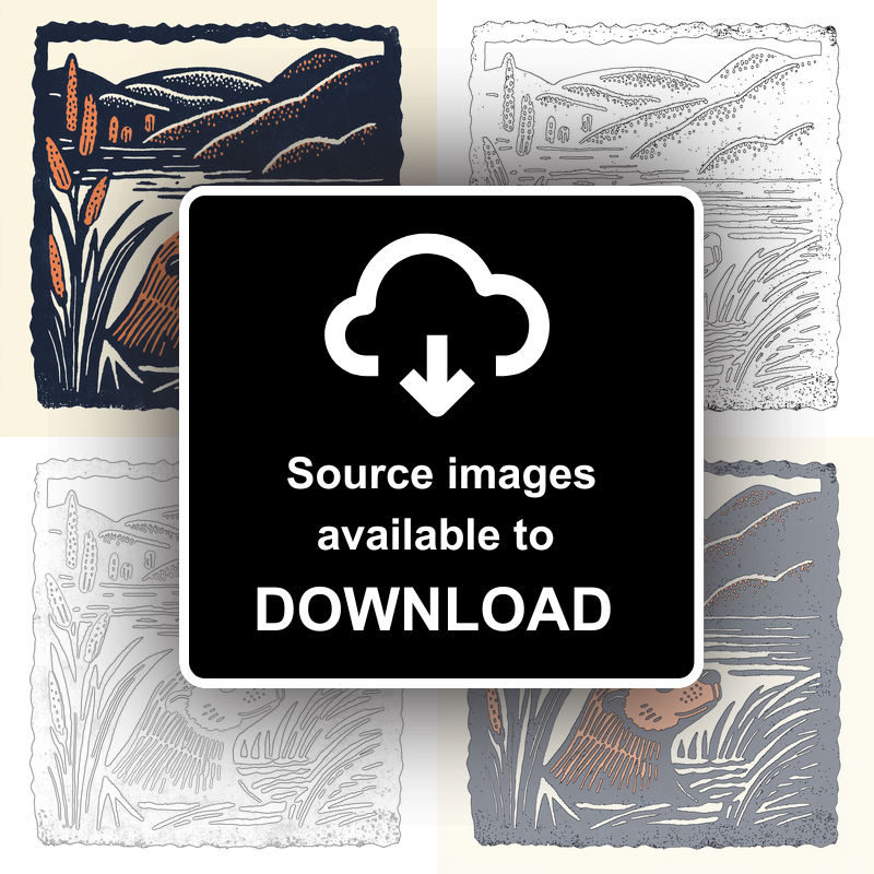 Cute Baby Beaver Linoprint-Style Art (44-2)
