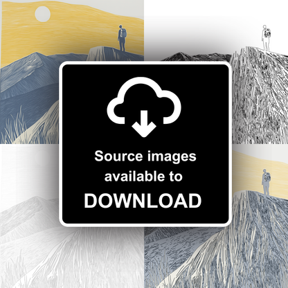 Hiker silhouette on a fell ridge Linoprint-Style Art (2454-1)