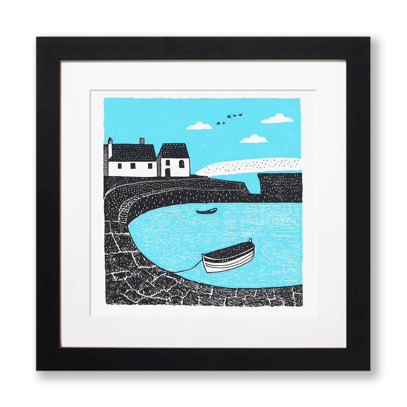 Crail Harbour, Fife Linoprint-Style Art (794-1)