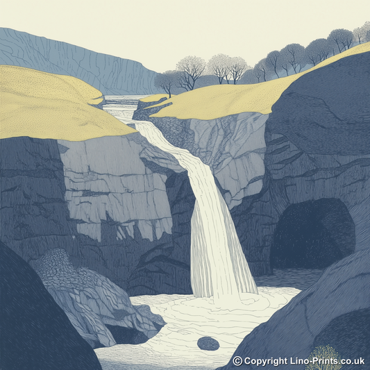 Scale Force waterfall drop Linoprint-Style Art (2535-1)