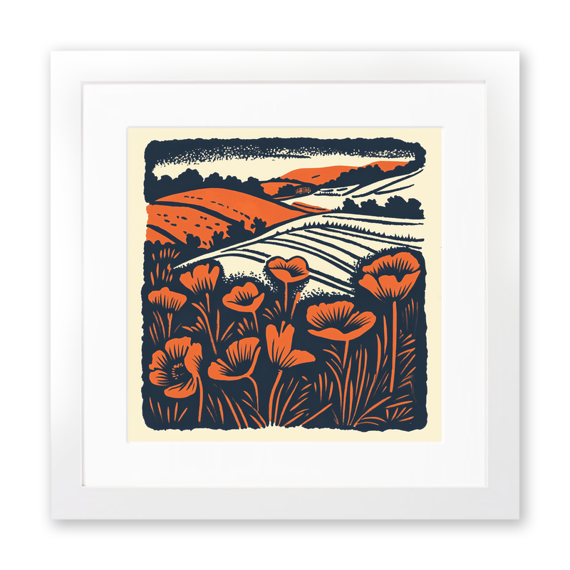 Field of poppies near Snettisham Linoprint-Style Art (1984-1)