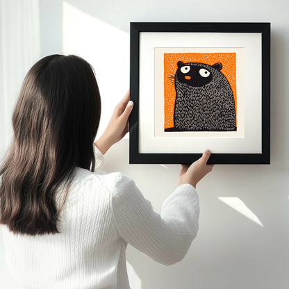 Cute Guinea Pig   Linoprint-Style Art (221-1)