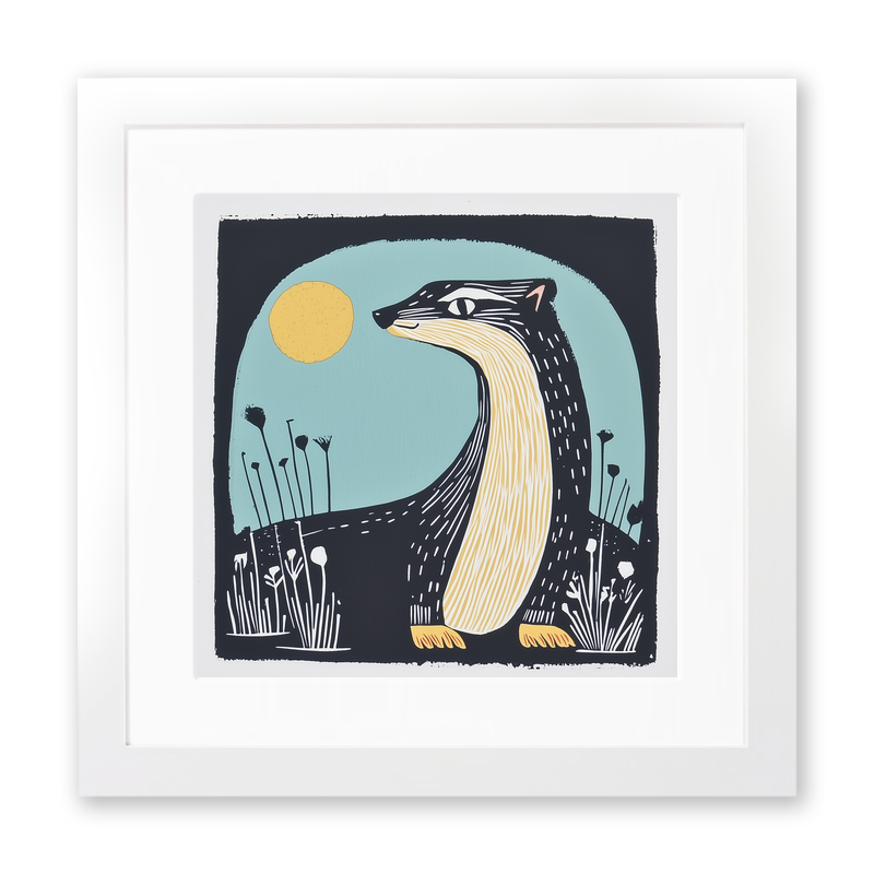 Cute Ferret   Linoprint-Style Art (1203-4)