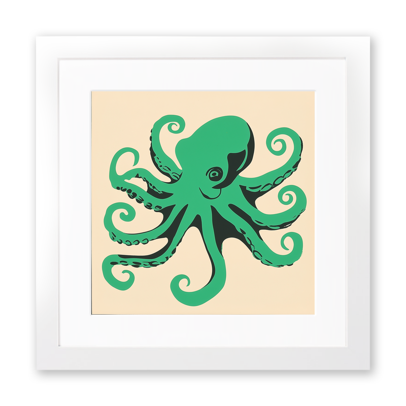 Octopus with swirling tentacles Linoprint-Style Art (532-1)