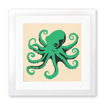 Octopus with swirling tentacles Linoprint-Style Art (532-1)