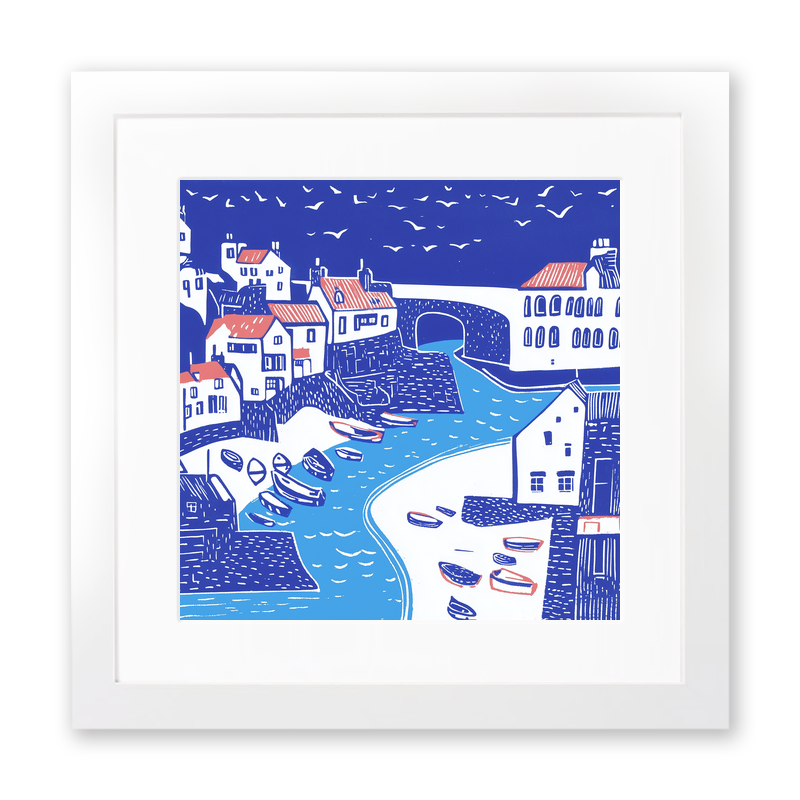 Staithes, North Yorkshire Linoprint-Style Art (1111-1)