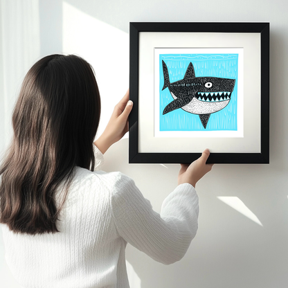 Shark Linoprint-Style Art (775-1)