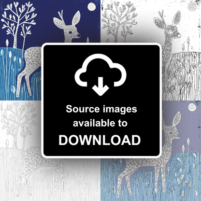 Cute Fawn (Baby Deer)   Linoprint-Style Art (911-1)