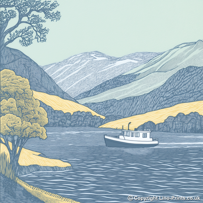 Ullswater steamer boat Linoprint-Style Art (2585-2)