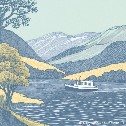 Ullswater steamer boat Linoprint-Style Art (2585-2)