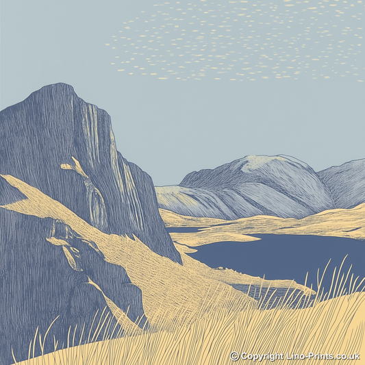 Helm Crag in the Lake District Linoprint-Style Art (2445-1)