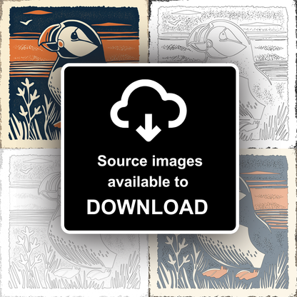 Cute Puffin/Puffling   Linoprint-Style Art (73-1)