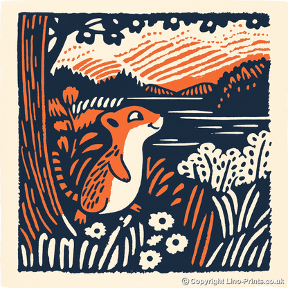Cute Chipmunk Linoprint-Style Art (51-1)