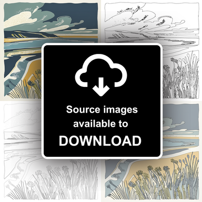 Brancaster dunes and sky Linoprint-Style Art (1863-1)
