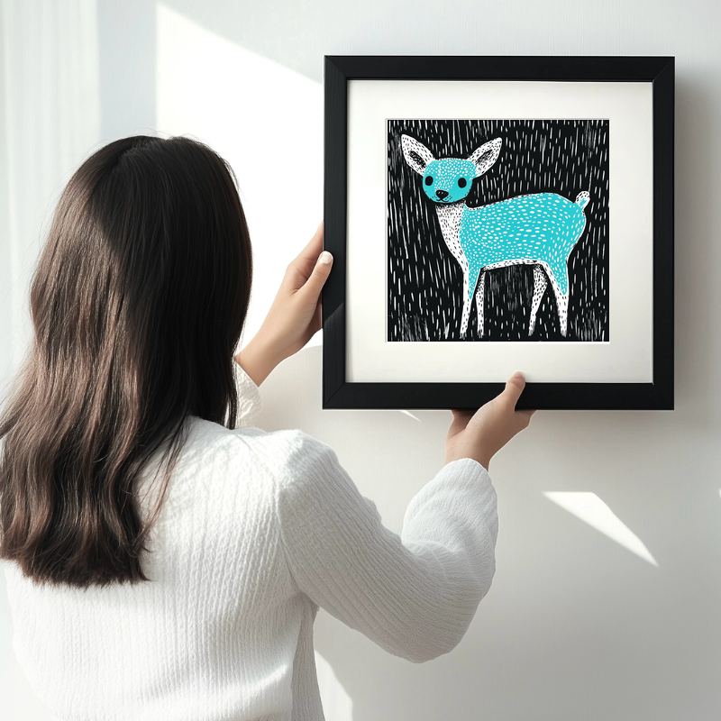 Cute Fawn (Baby Deer)   Linoprint-Style Art (620-1)