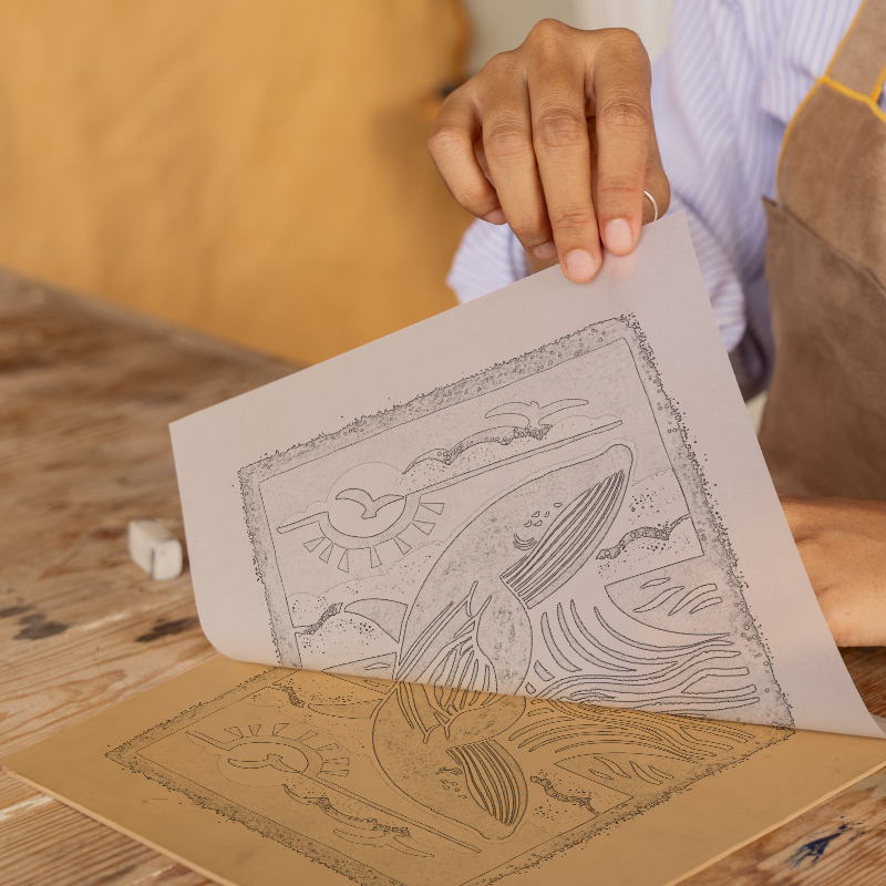 Whale breaching the surface Linoprint-Style Art (116-1)