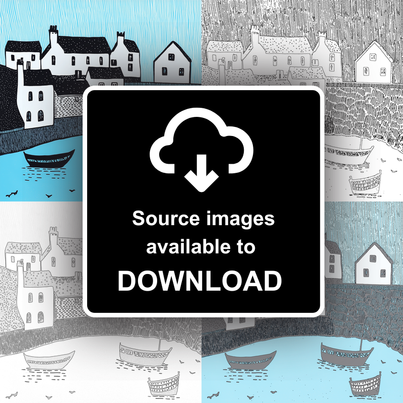 Tenby Harbour, Pembrokeshire Linoprint-Style Art (821-2)