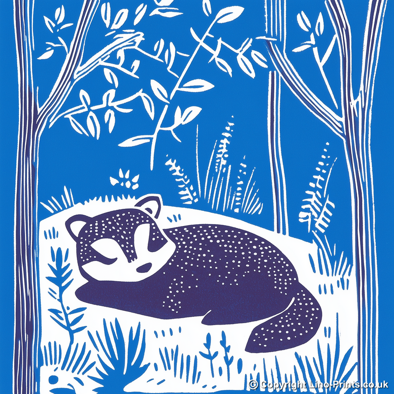Cute Red Panda Linoprint-Style Art (932-1)