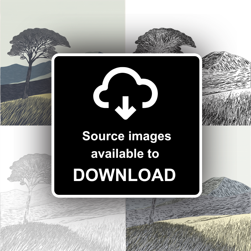 Skiddaw skyline silhouette Linoprint-Style Art (2549-2)