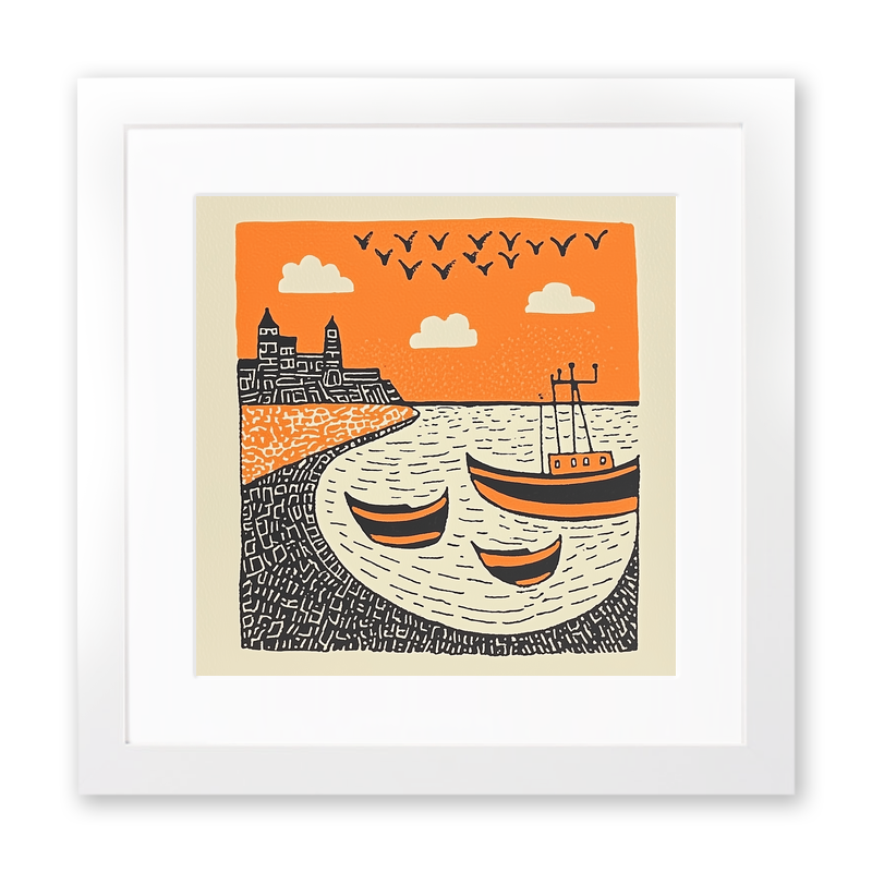 Brixham Harbour, Devon Linoprint-Style Art (289-1)