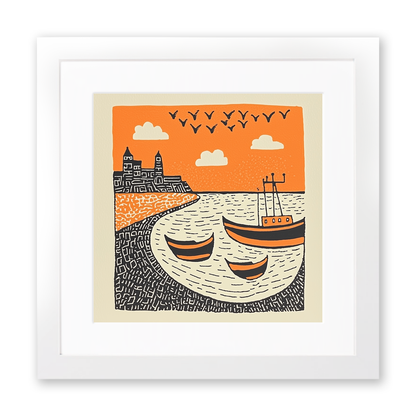 Brixham Harbour, Devon Linoprint-Style Art (289-1)