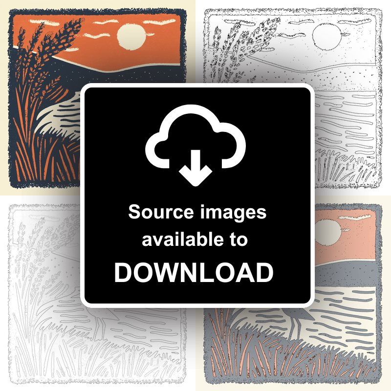 Curlew calling in the shallows Linoprint-Style Art (1978-1)