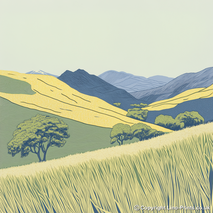 Loughrigg Fell in the Lake District Linoprint-Style Art (2482-1)