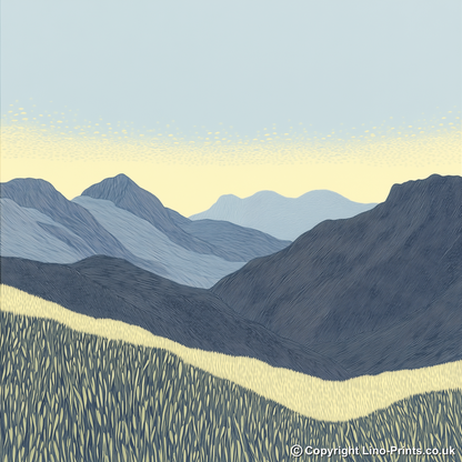Scafell in the Lake District Linoprint-Style Art (2532-2)
