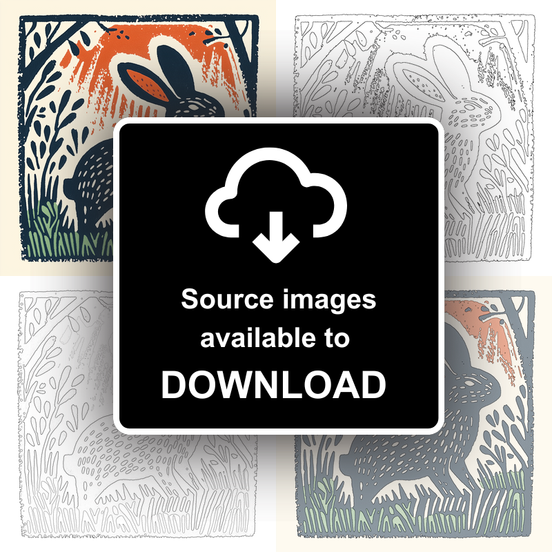 Cute Bunny Linoprint-Style Art (47-3)