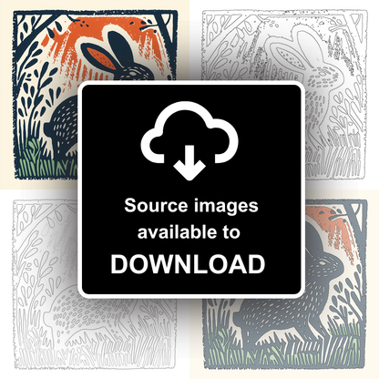 Cute Bunny Linoprint-Style Art (47-3)