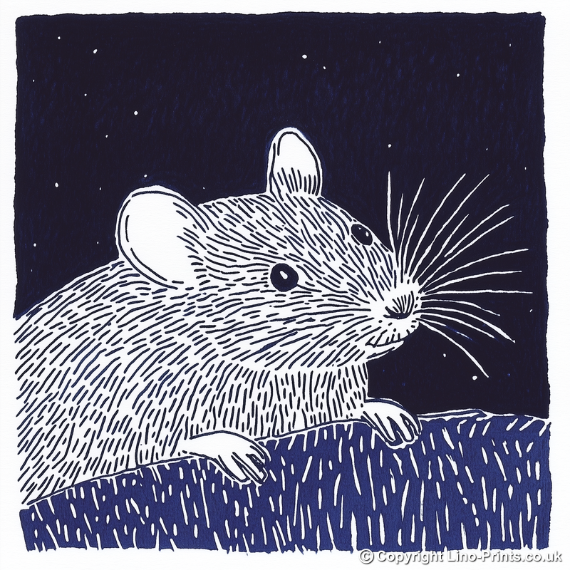 Cute Mouse Linoprint-Style Art (923-1)
