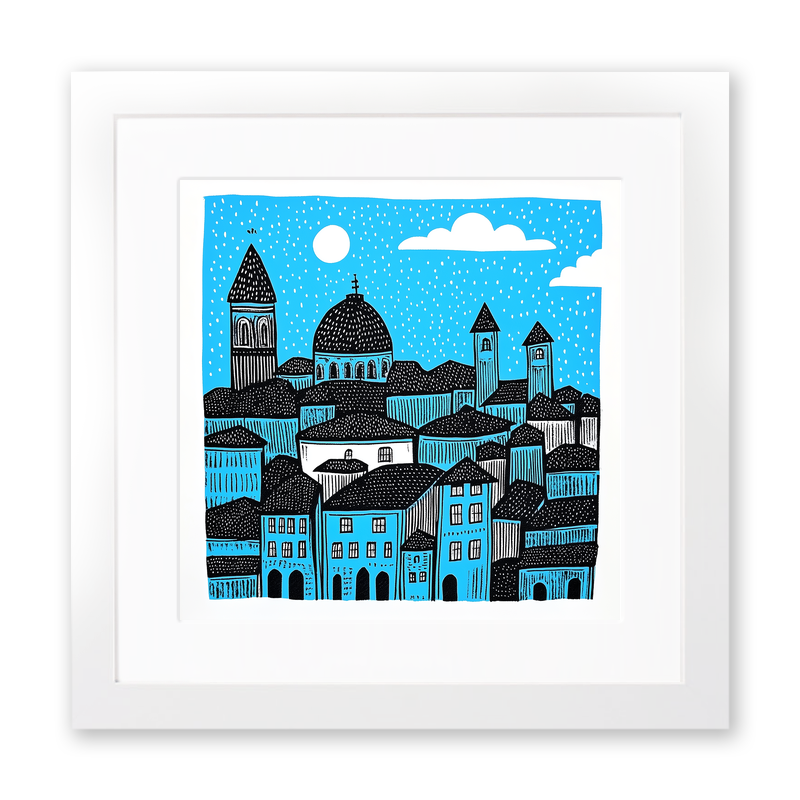 Florence skyline Linoprint-Style Art (559-1)