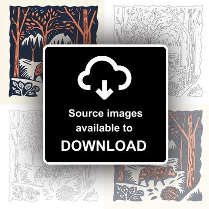 Wild boar in forest Linoprint-Style Art (117-1)