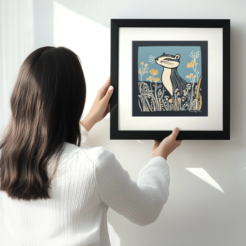 Cute Chipmunk Linoprint-Style Art (1198-1)
