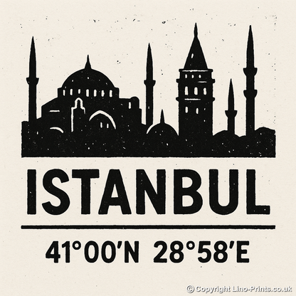 Place Coordinates Linoprint-Style Art (c329)