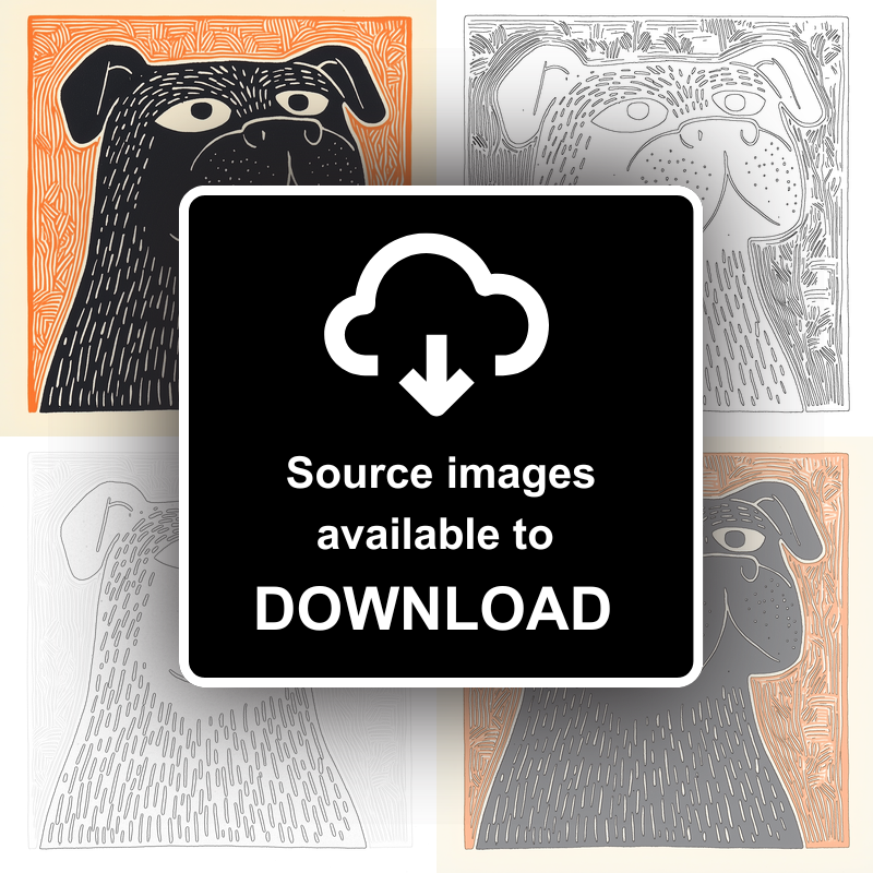 Bulldog Linoprint-Style Art (1454-2)