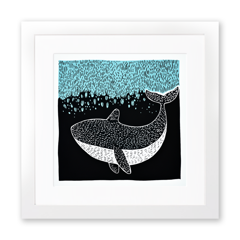 Beluga whale Linoprint-Style Art (744-1)