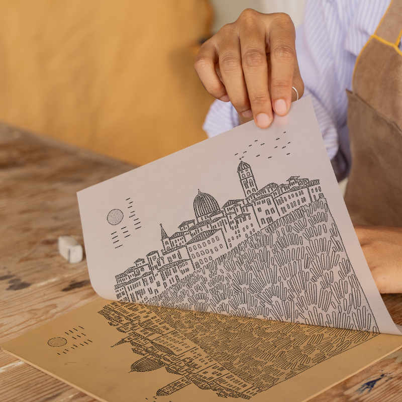 Florence skyline Linoprint-Style Art (559-3)
