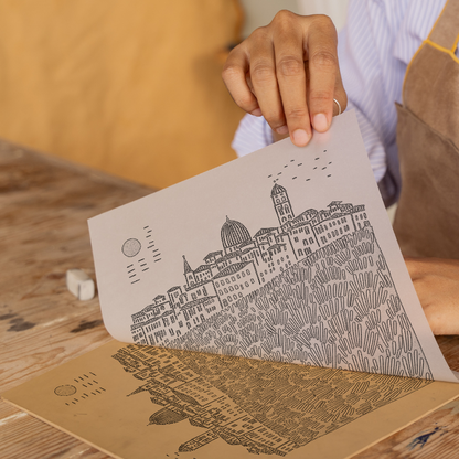 Florence skyline Linoprint-Style Art (559-3)