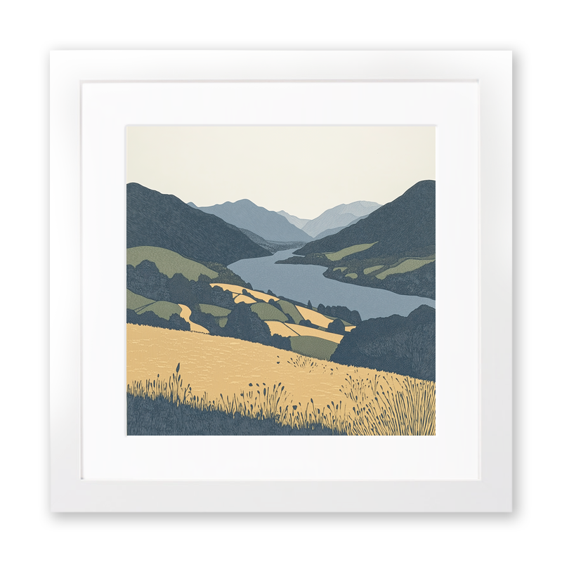 Friar's Crag viewpoint in the Lake District Linoprint-Style Art (2430-1)