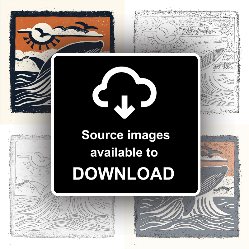 Whale breaching the surface Linoprint-Style Art (116-2)