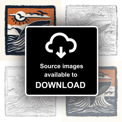 Whale breaching the surface Linoprint-Style Art (116-2)