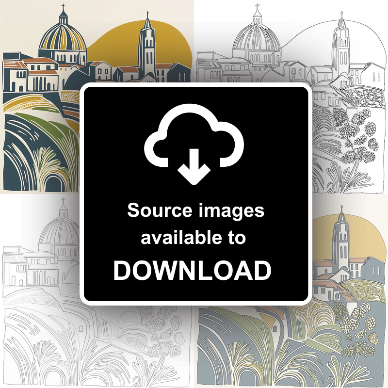 Florence Duomo and rooftops Linoprint-Style Art (1140-1)