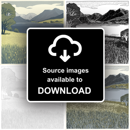 Loweswater tranquil scene Linoprint-Style Art (2484-1)